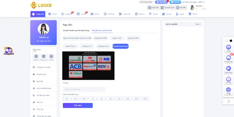Cách nạp tiền vào tài khoản Betvisa của bạn - Betvisa